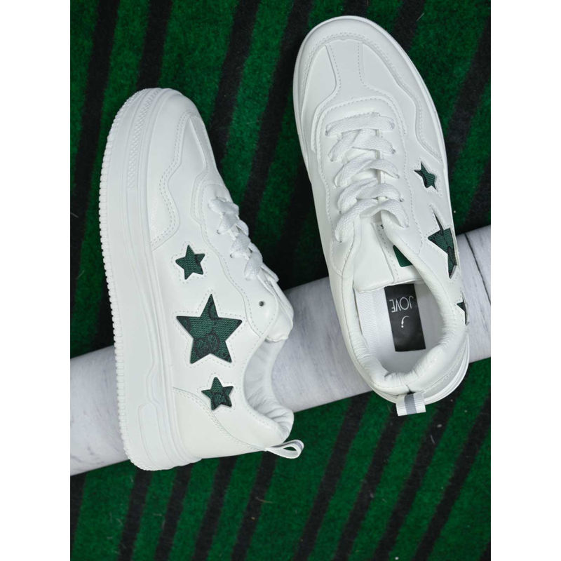 Jove Women White Green Solid Sneakers (EURO 36)