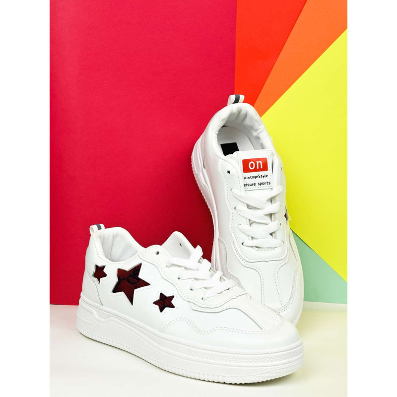 Jove Women White Red Solid Sneakers (EURO 36)
