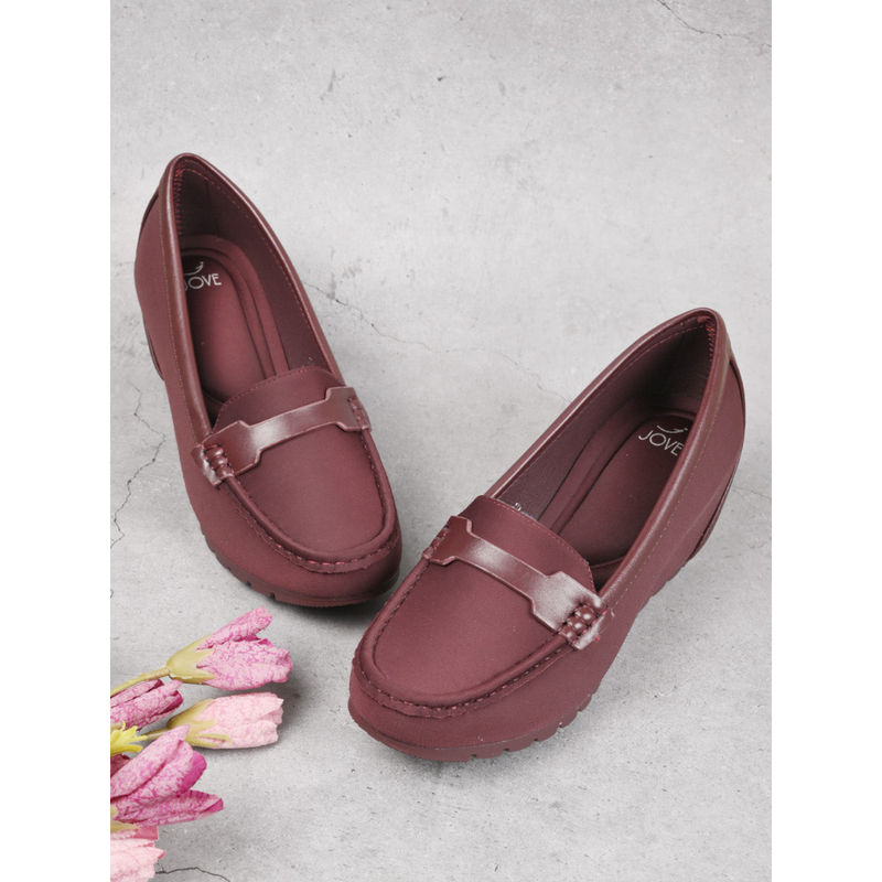 Jove Women Magenta Solid Wedge Heel Loafers (EURO 38)