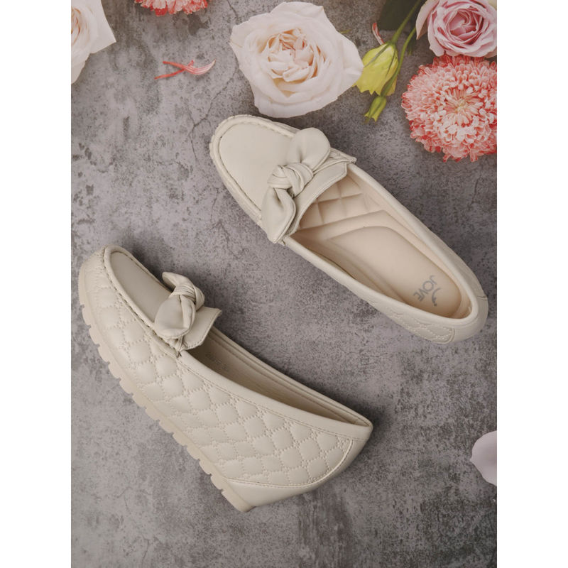 Jove Women Beige Textured Wedge Heel Loafers (EURO 41)