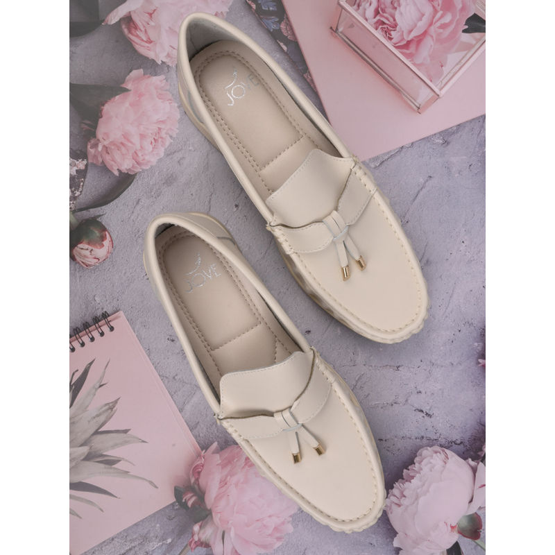 Jove Women Beige Solid Loafers (EURO 36)