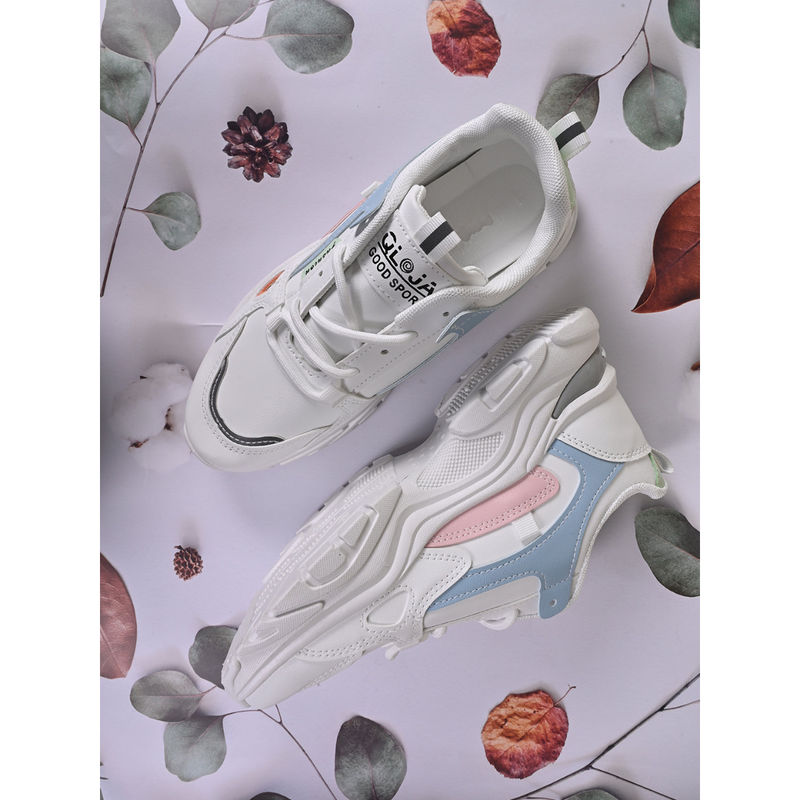 Jove Women White & Pink Colourblocked Sneakers (EURO 36)