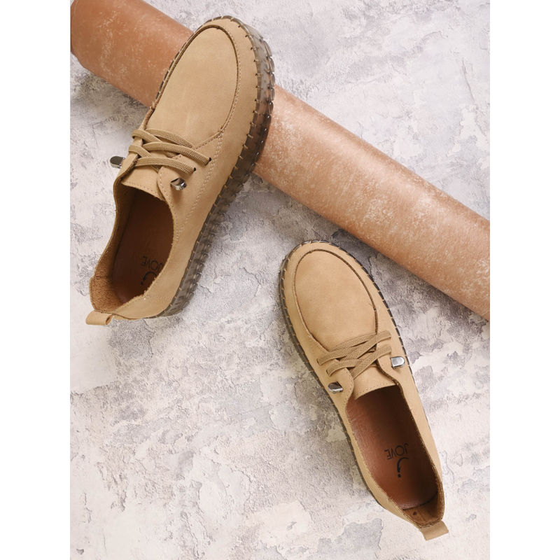 Jove Women Beige Solid Lace-Ups Sneakers (EURO 40)