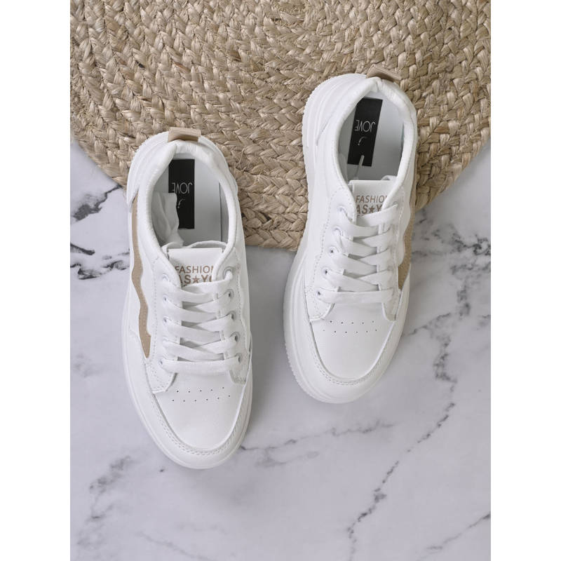 Jove Women White & Beige Solid Sneakers (EURO 36)