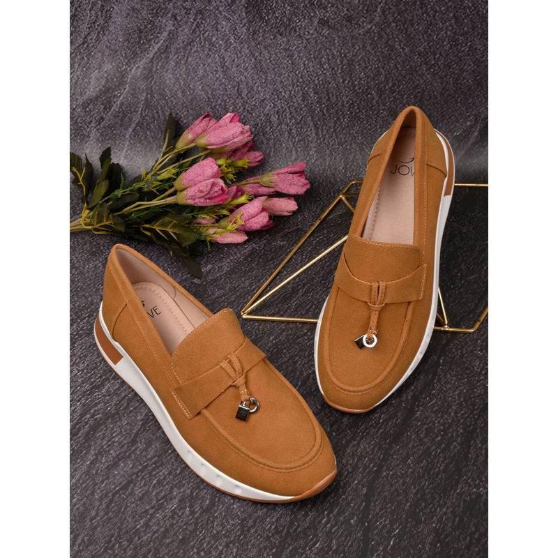 Jove Women Camel Tan Solid Sneakers (EURO 38)