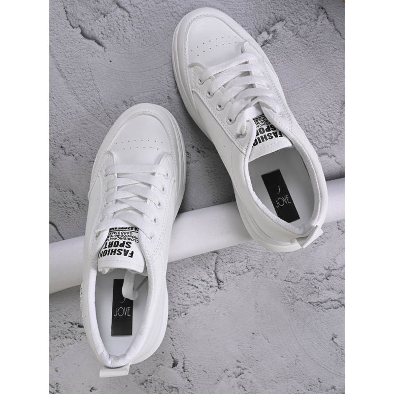 Jove Women White & Black Solid Sneakers (EURO 36)