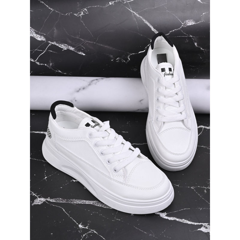 Jove Women White & Black Solid Sneakers (EURO 36)