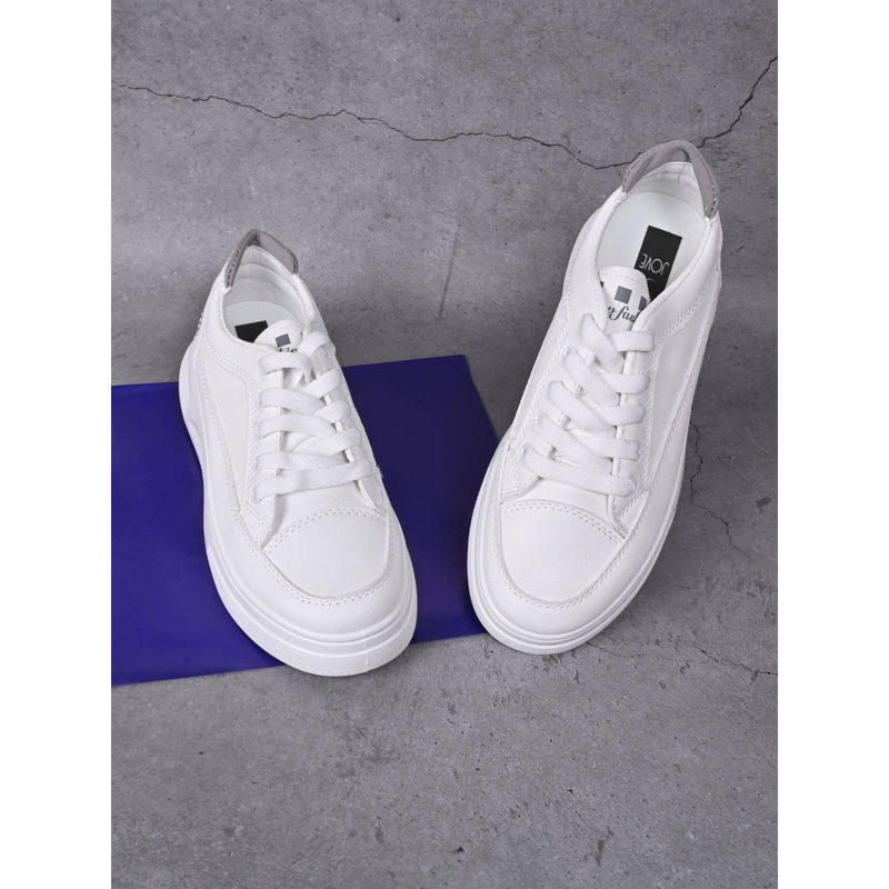 Jove Women White & Grey Solid Sneakers (EURO 36)