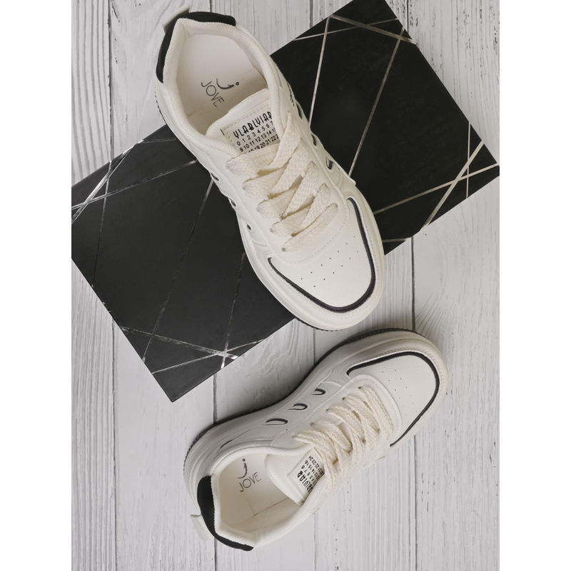Jove Women Cream & Black Solid Sneakers (EURO 37)
