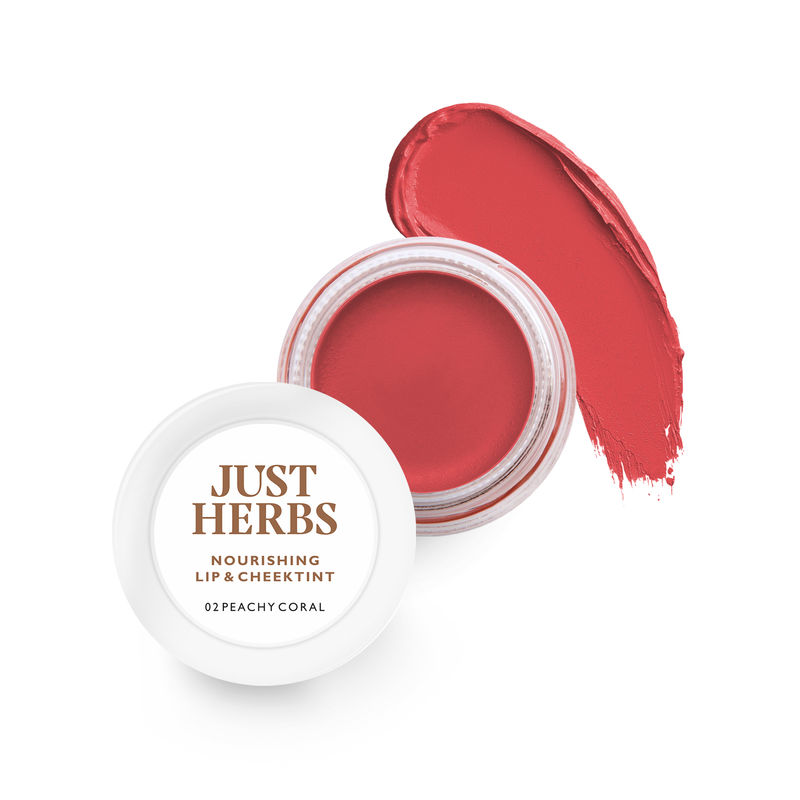 Just Herbs Lip & Cheek Tint and Blush for Eyelids, Cheeks & Lips, 02 Peachy Coral