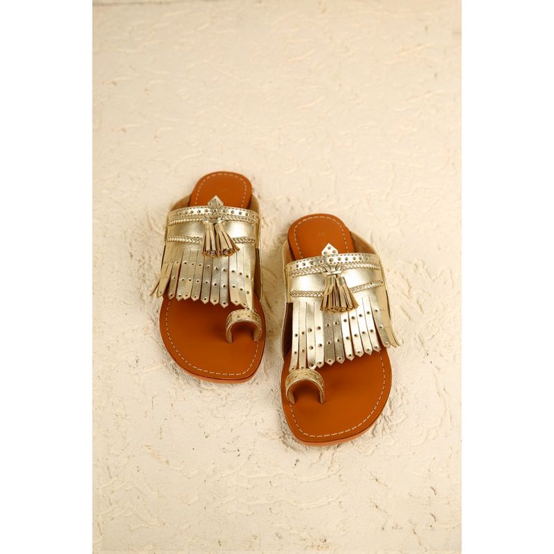 SANDALWALI Lady Suzy Gold Patterned Sandals (EURO 36)