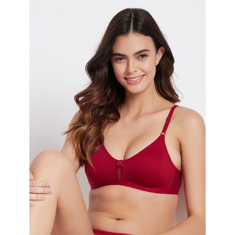 Clovia Cotton Rich Solid Non-Padded Full Cup Wire Free T-shirt Bra - Maroon (40C)