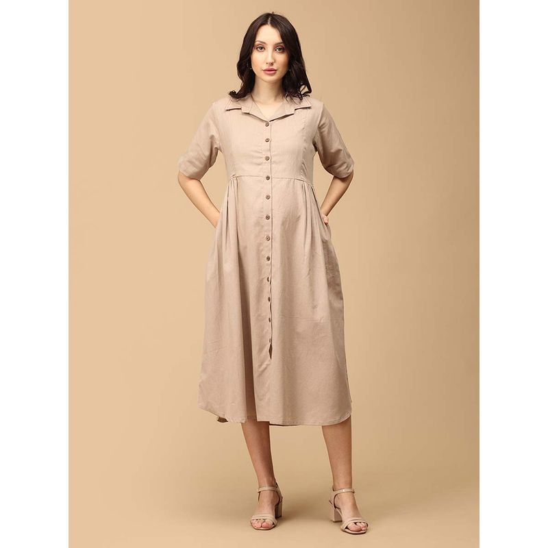 The Mom Store Beige Olio Charm Khadi Maternity Nursing Dress (3XL)
