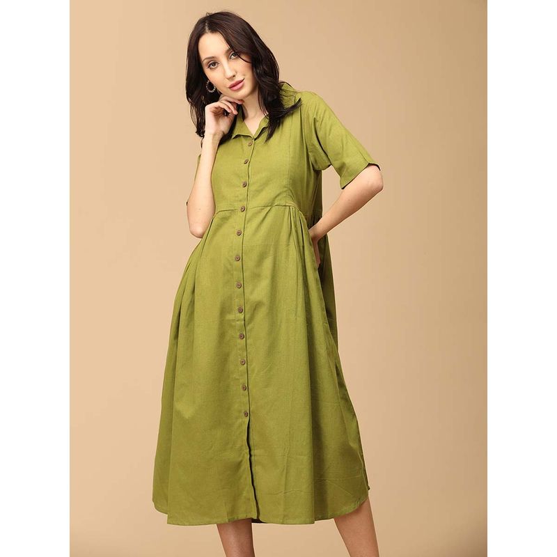 The Mom Store Olive Olio Charm Khadi Maternity Nursing Dress (S)