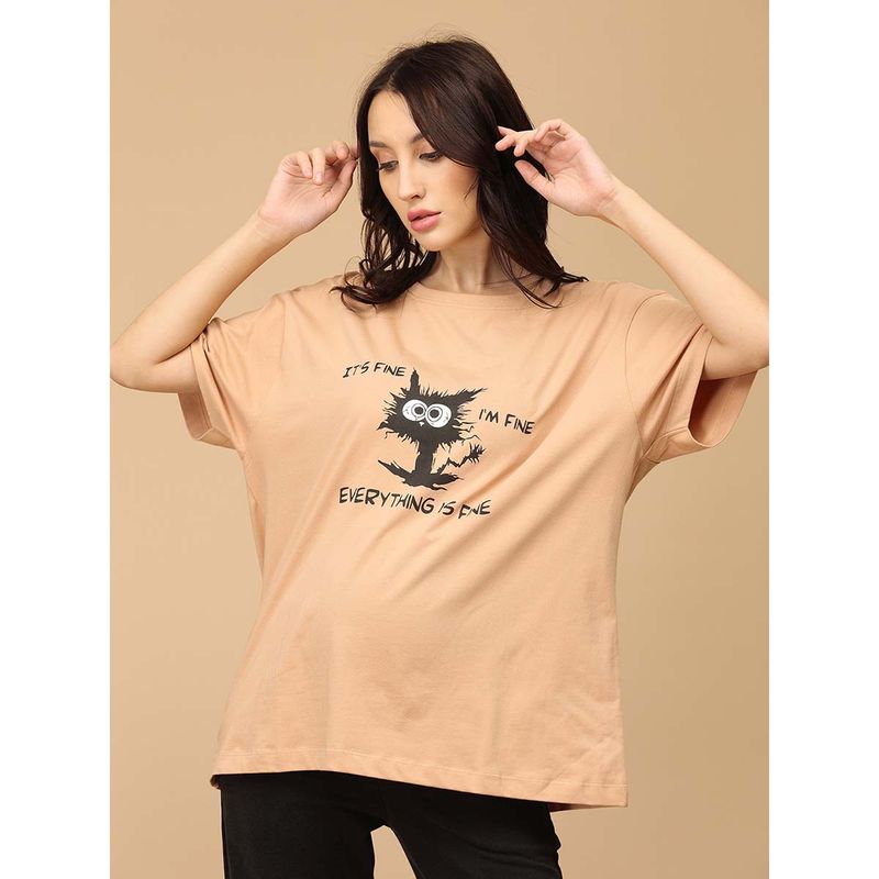 The Mom Store Beige I' M Fine Oversized Maternity T-Shirt (M)