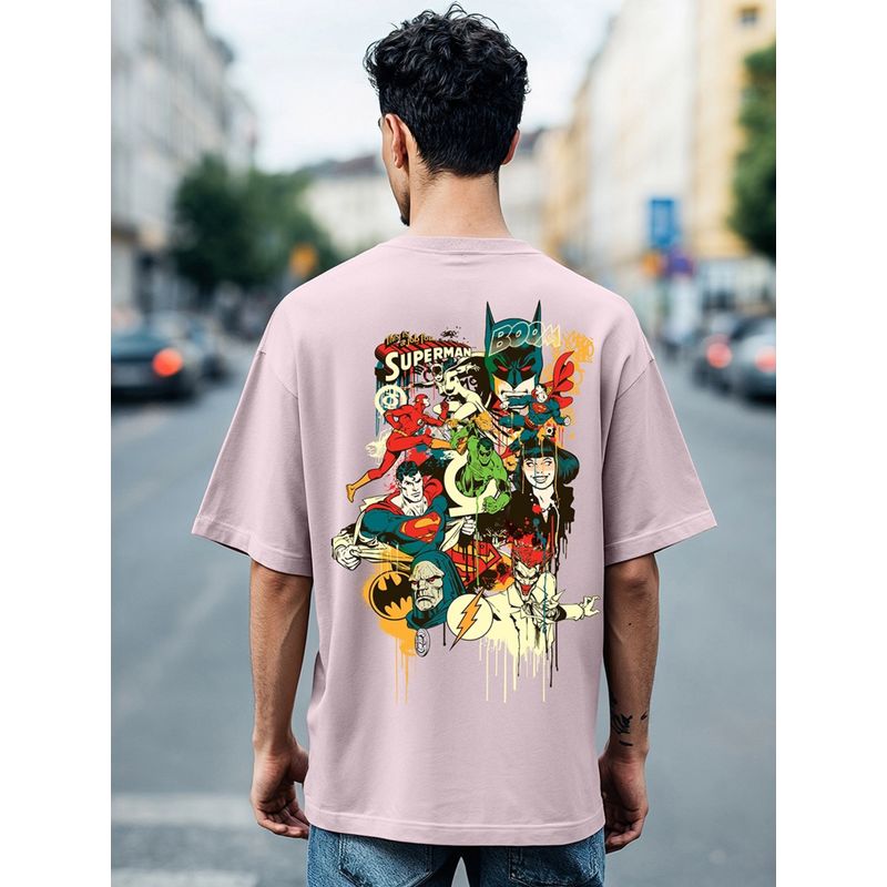 Bewakoof Official DC Men's Purple Justice League Society Graphic Printed Oversized T-shirt (L)