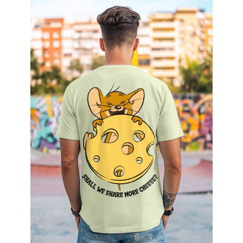 Bewakoof Official Tom & Jerry Men's Green More Cheese Graphic Printed T-shirt (M)