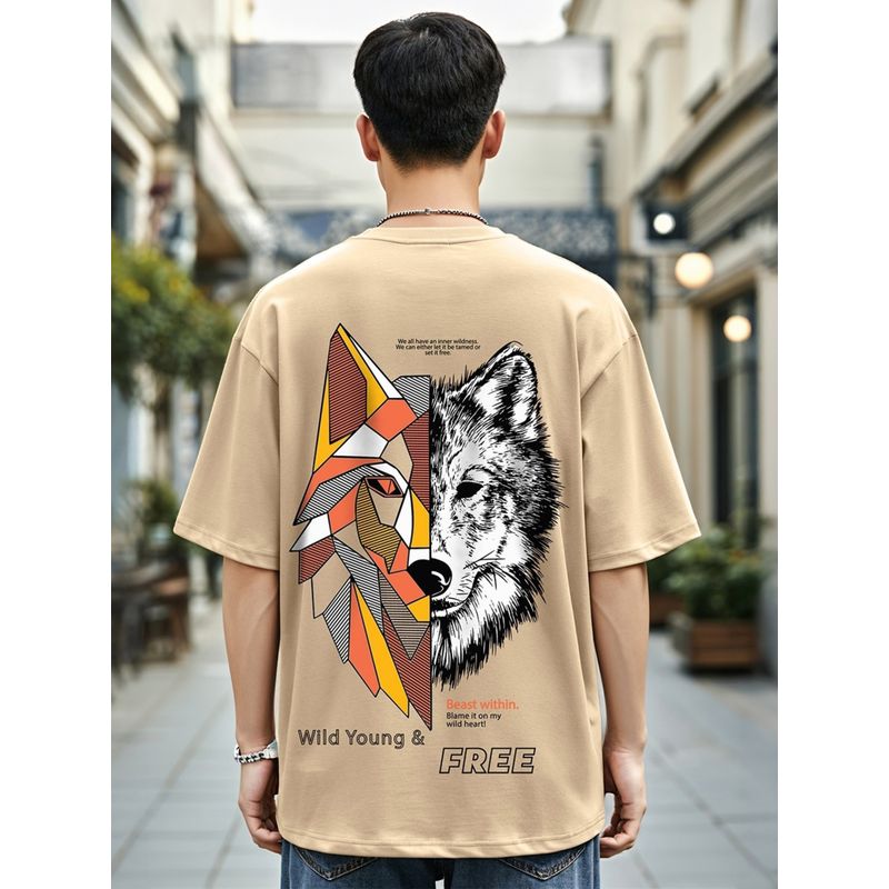 Bewakoof Men's Brown Beast Within Graphic Printed Oversized T-shirt (XL)