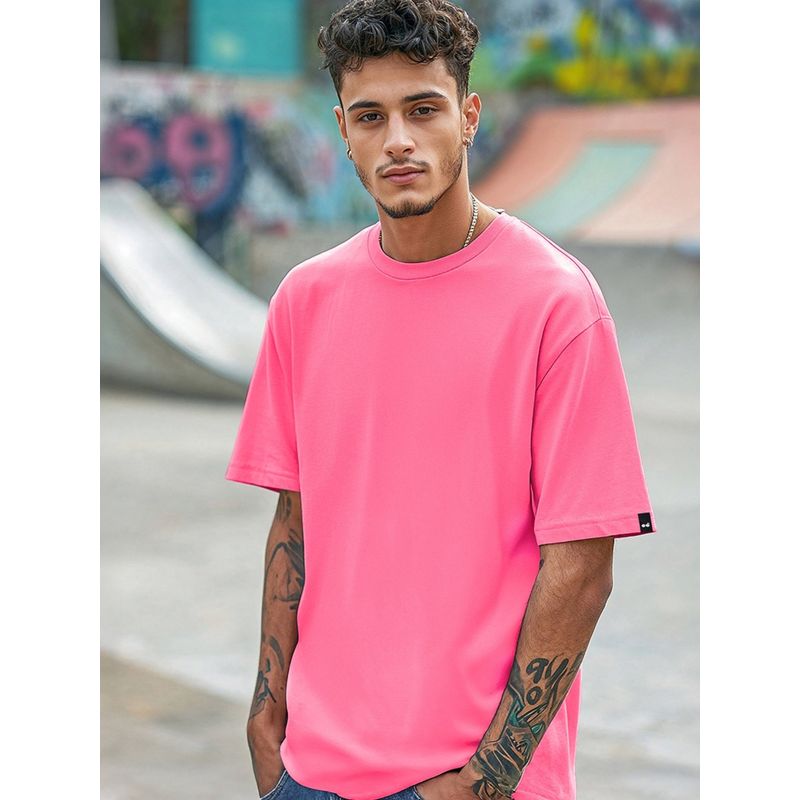 Bewakoof Men's Pink Oversized T-shirt (2XL)