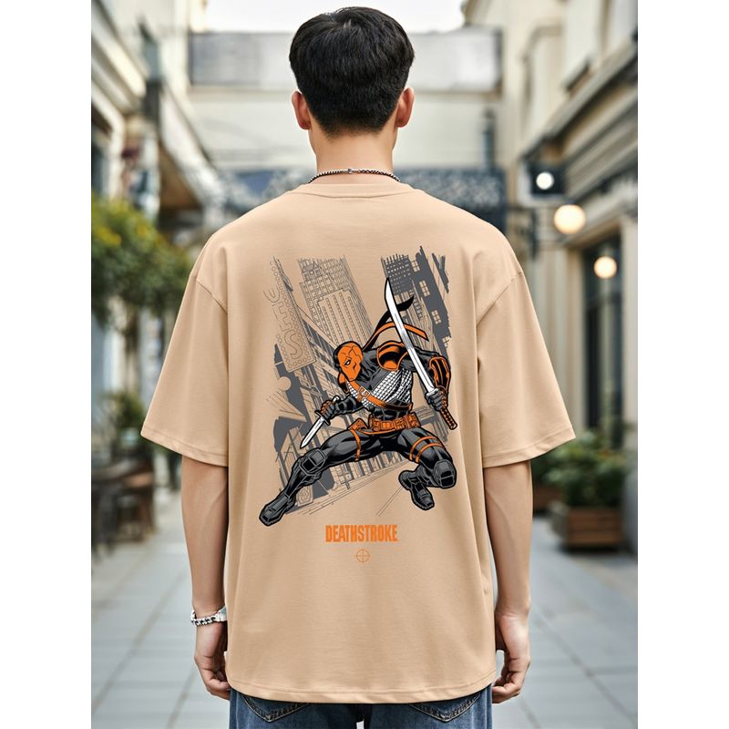 Bewakoof Men's Brown Deathstroke Graphic Printed Oversized T-shirt (M)