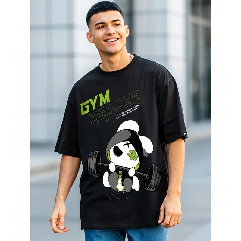 Bewakoof Men's Black Gym Reaper Graphic Printed Oversized T-shirt (XL)