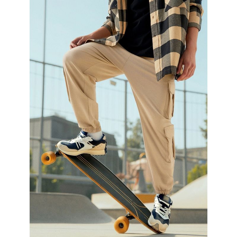 Bewakoof Air 1.0 Men's Ginger Root Brown Super Loose Fit Cargo Joggers (L)