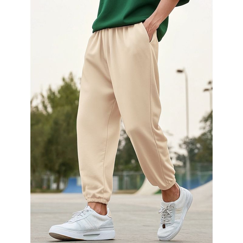 Bewakoof Heavy Duty 1.0 Men's Beige Oversized Brushed Joggers (M)