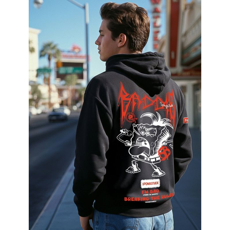 Bewakoof Heavy Duty 1.0 Men's Black Sponge Bob Graphic Printed Oversized Hoodies (L)
