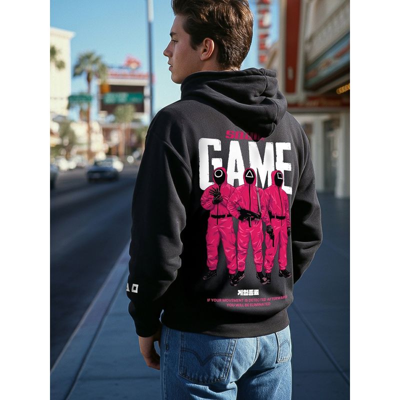 Bewakoof Heavy Duty 1.0 Squid Game Men's Black The Game Graphic Printed Oversized Hoodies (L)