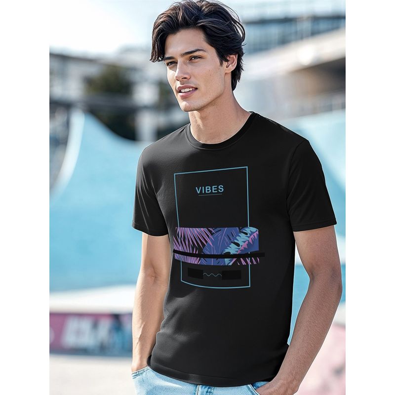 Bewakoof Men's Black Blue Vibes Graphic Printed T-shirt (S)