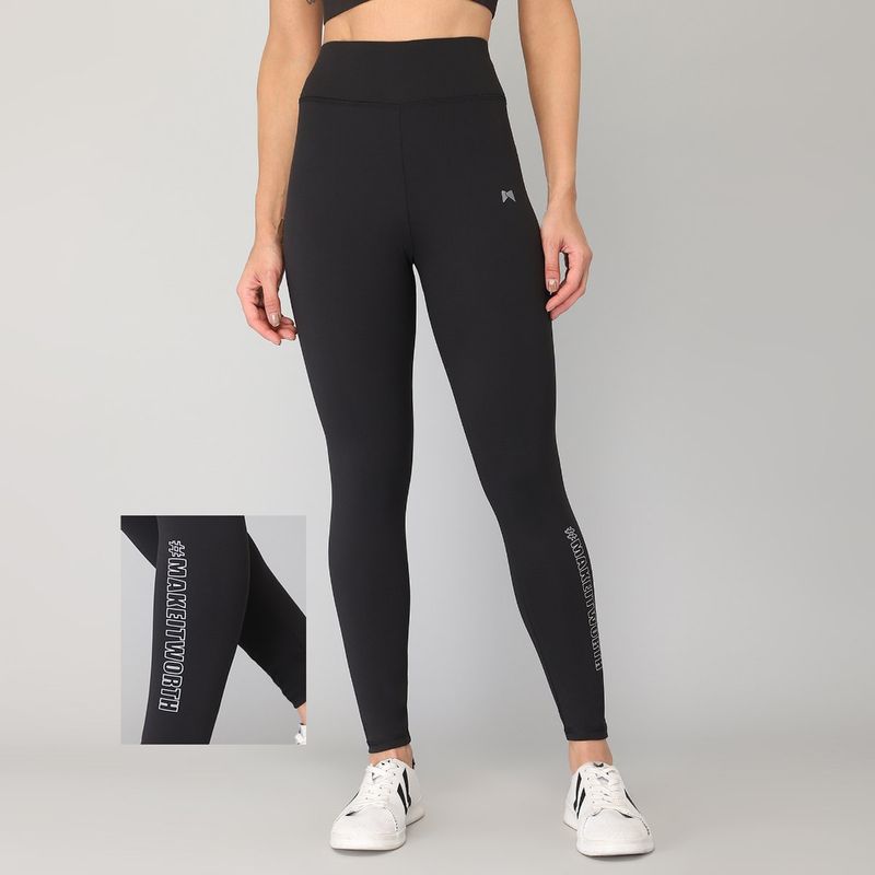 Muscle Torque Gym Yoga High Waist Seamless Reflecting Printed Make It Worth Tight Black (XL)