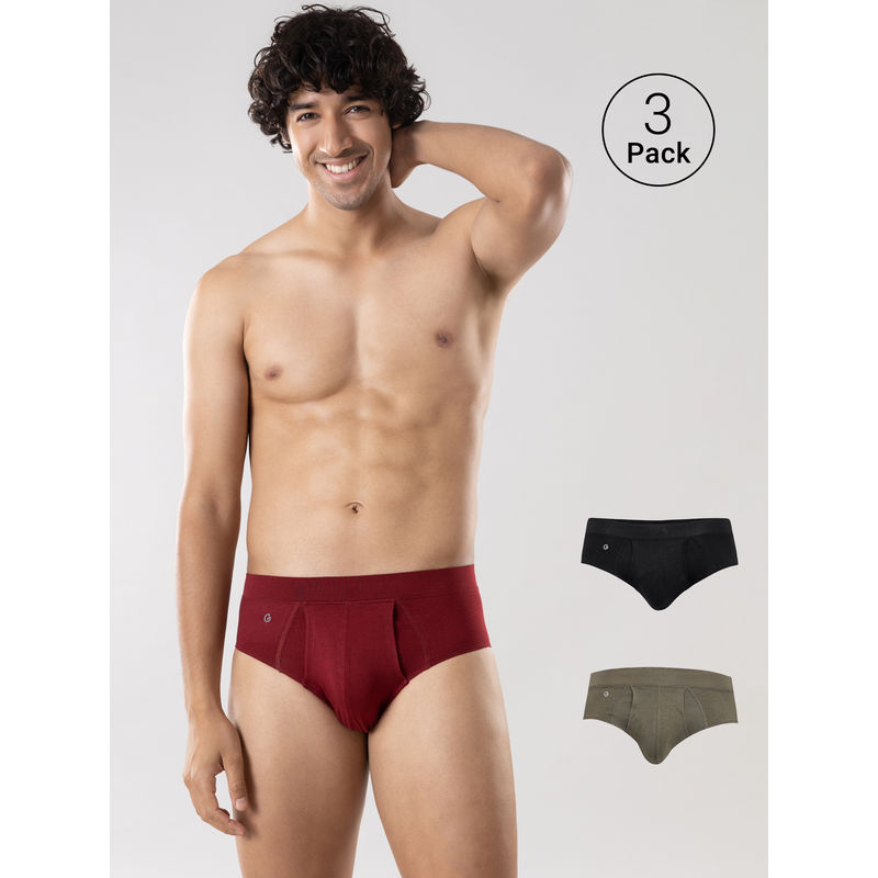 GLOOT Men Briefs Gluctiebr01Po3 Biking Red Jet Black Olive Melange (S)