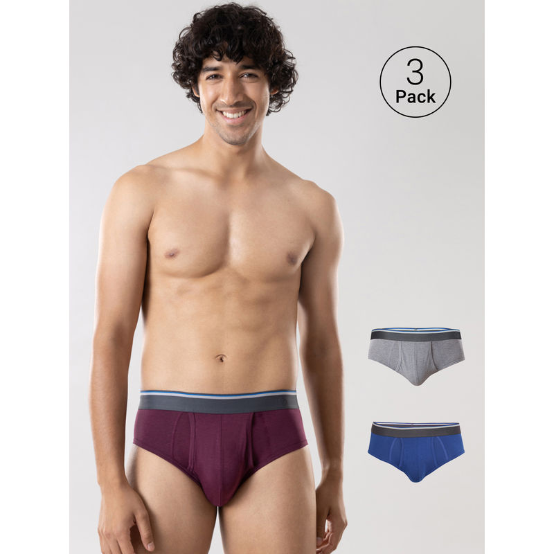 GLOOT Men Briefs Gluctoebr01Po3 Plum Grey Melange Royal Blue (M)