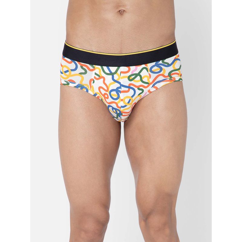Bummer White Mens Printed Micro Modal Briefs Underwear Ultra Soft & Breathable (M)