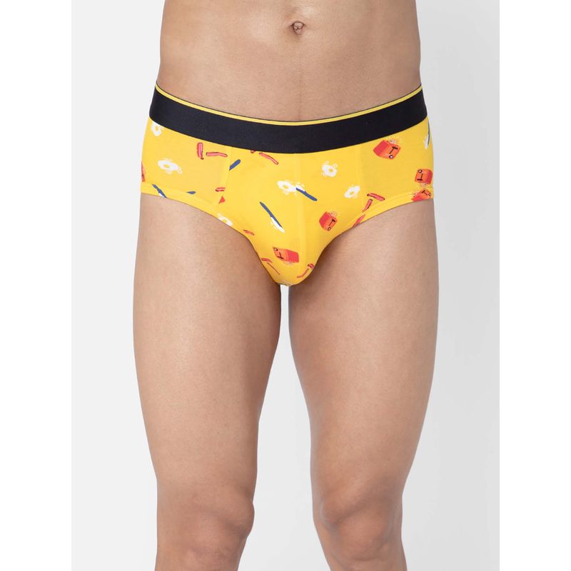 Bummer Yellow Mens Printed Micro Modal Briefs Underwear Ultra Soft & Breathable (L)
