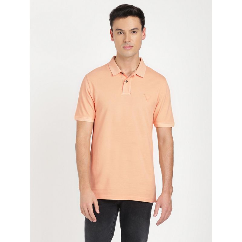 Guess Men Peach Solid Collar Short Sleeves Polo T-Shirt (M)
