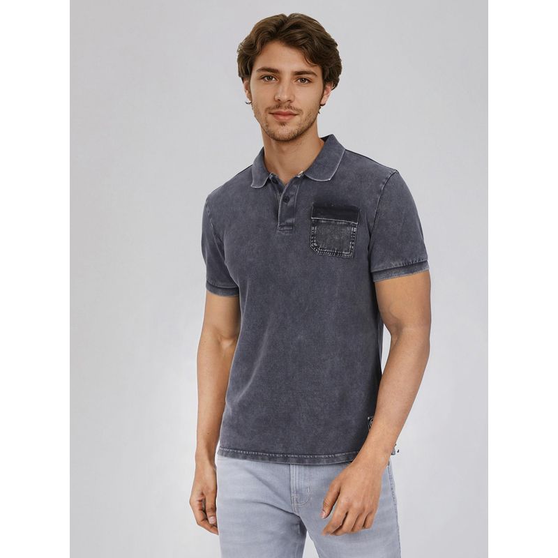Wrangler Men Solid Grey Collar Regular Fit Polo T-shirt (M)