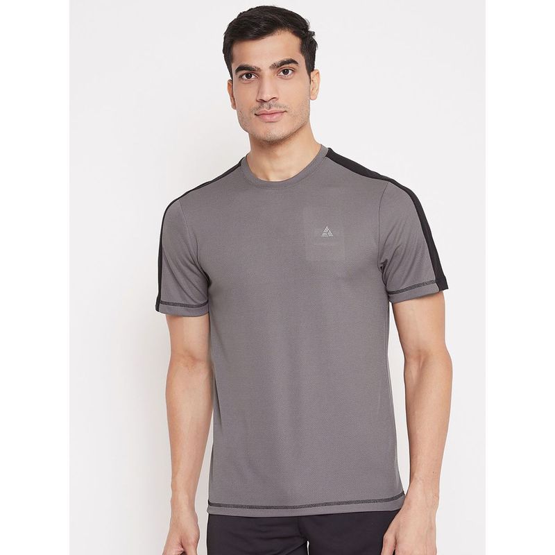 Athlisis Men Grey Black Shoulder Panelled Round Neck Training T-shirt (M)