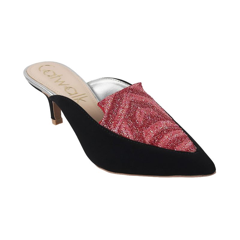ROCKSTUD TOWER-HEEL MULES IN CURRANT RED CALFSKIN 7 CM