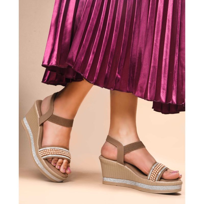 SHUZ TOUCH Golden Pearl Embellished Wedges Heels (EURO 36)