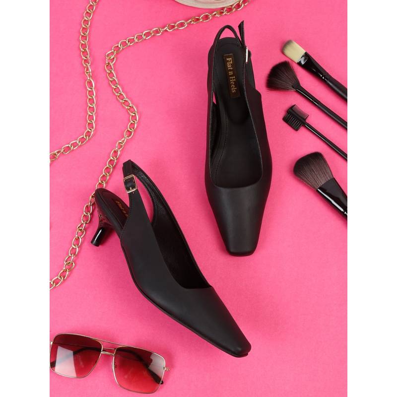 Flat n Heels Black Women Mules Heels (EURO 36)