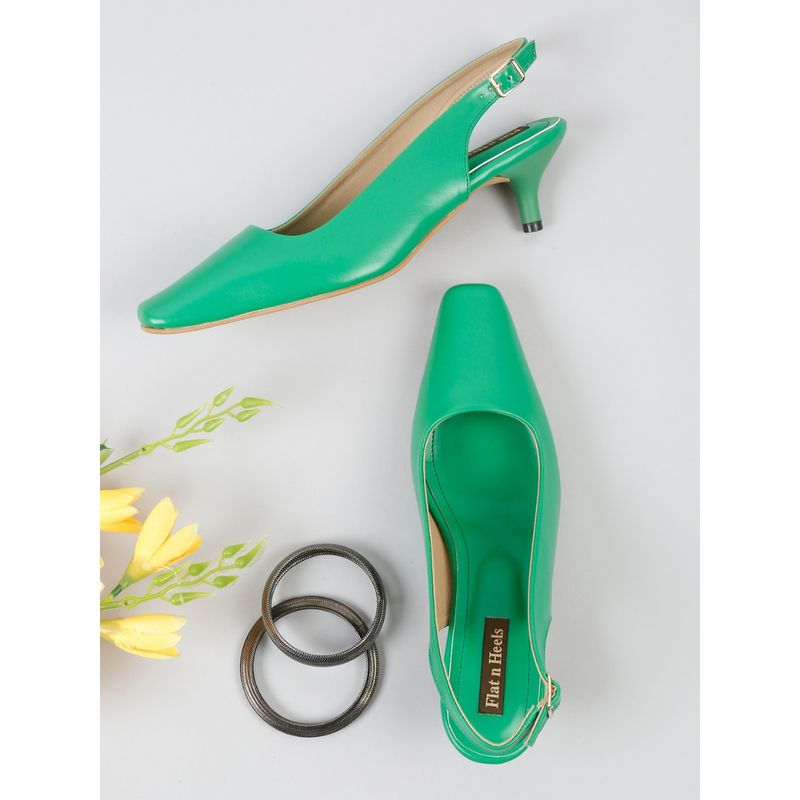 Flat n Heels Green Women Mules Heels (EURO 35)