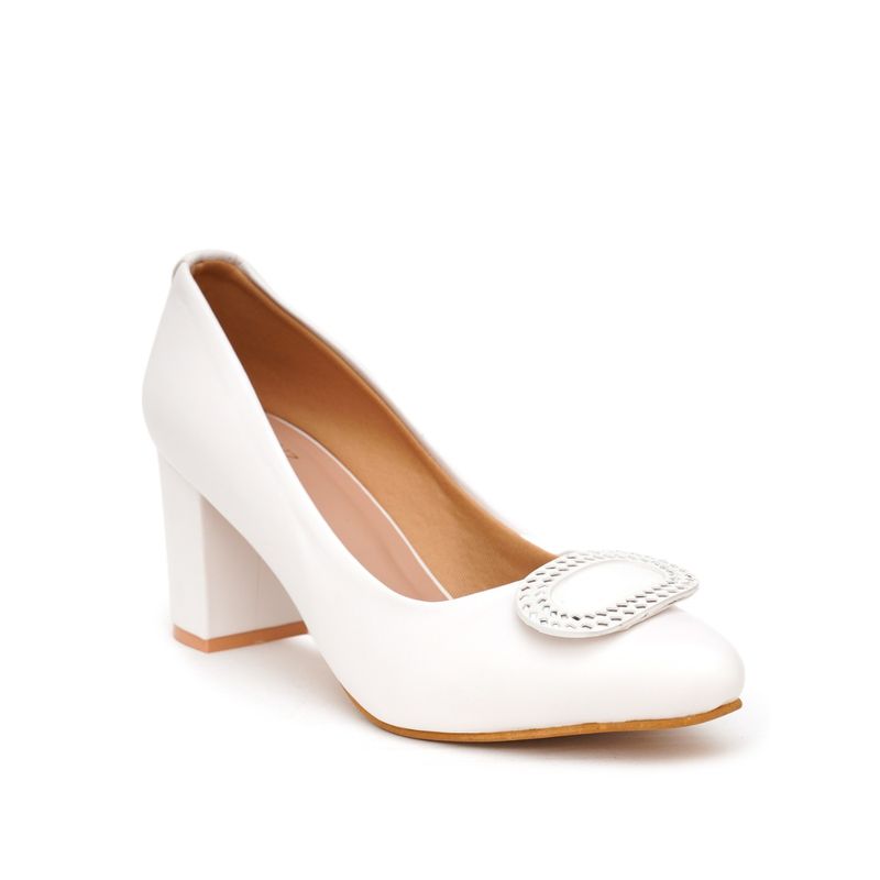 SHUZ TOUCH White Embellished Block Pump Heels (EURO 36)