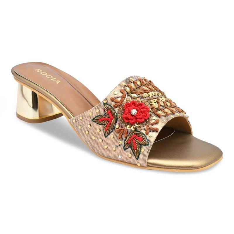 Gold Ric Rac Heels Buy ROCIA Regal By Antique Gold Women Solid Block Heel Embroidered ...