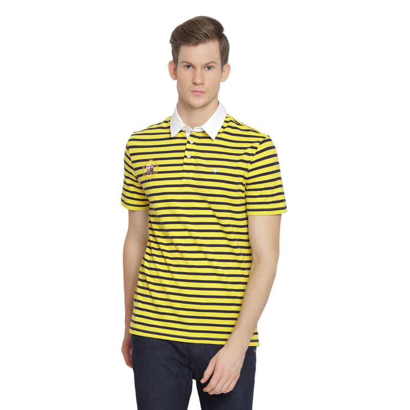 AM SWAN Mens Stripes Fiery Yellow-Astral Aura Polo T-Shirt (S)