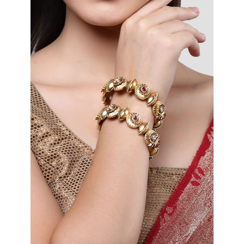 Karatcart Gold Plated Set of 2 Elephant Design Bangle For Women (2.4)