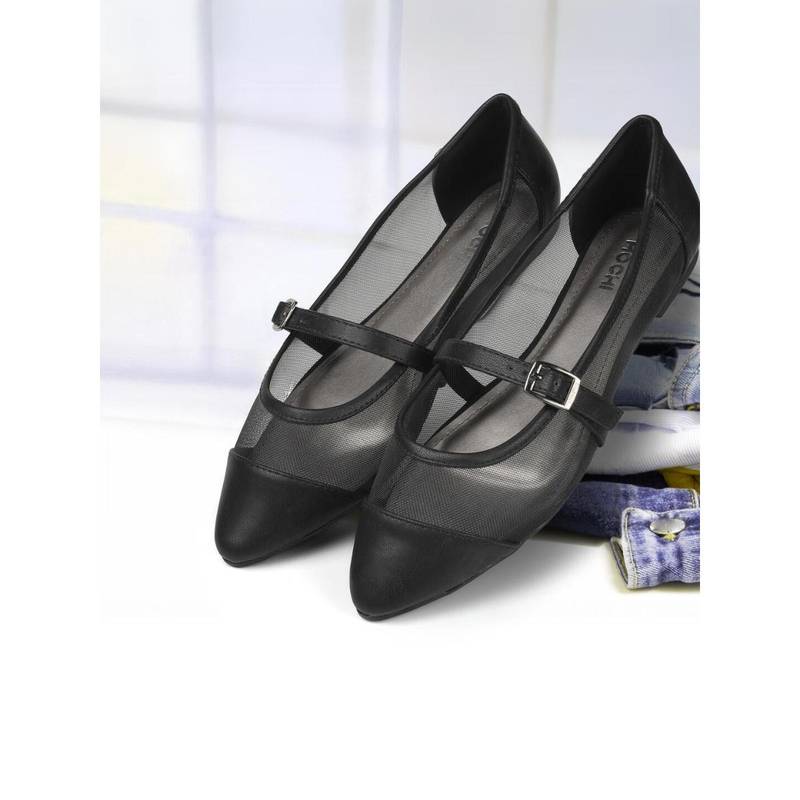 Mochi Womens Black Slip On Casual Ballerinas (EU 37)