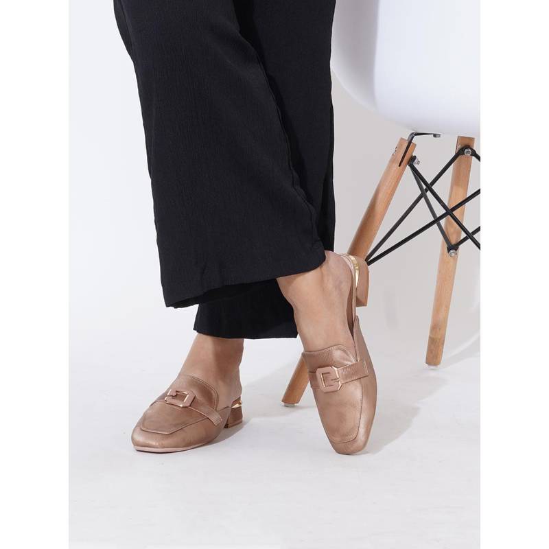 Sherrif Shoes Womens Buckle Detail Lightweight Suede Block Heel Mules - Beige (EU 34)