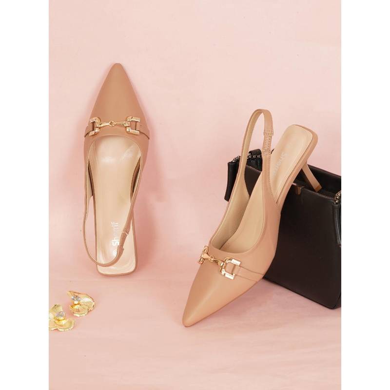 Sherrif Shoes Womens Stiletto Heel Sandals for Elegant Everyday Style - Nude (EU 33)