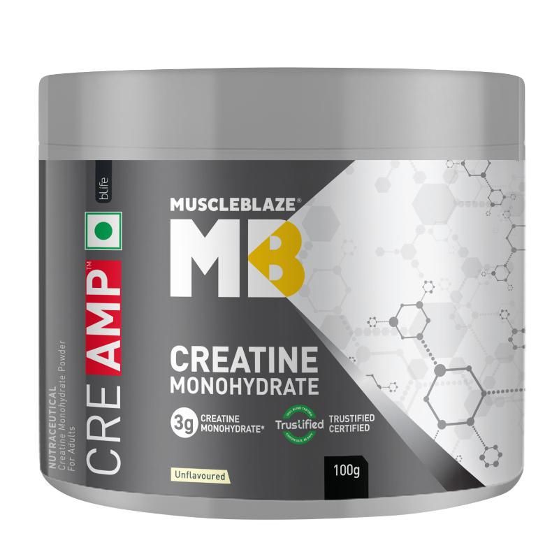 MuscleBlaze Creatine Monohydrate CreAMP With CreAbsorb (100 g, Unflavoured, 32 Servings)